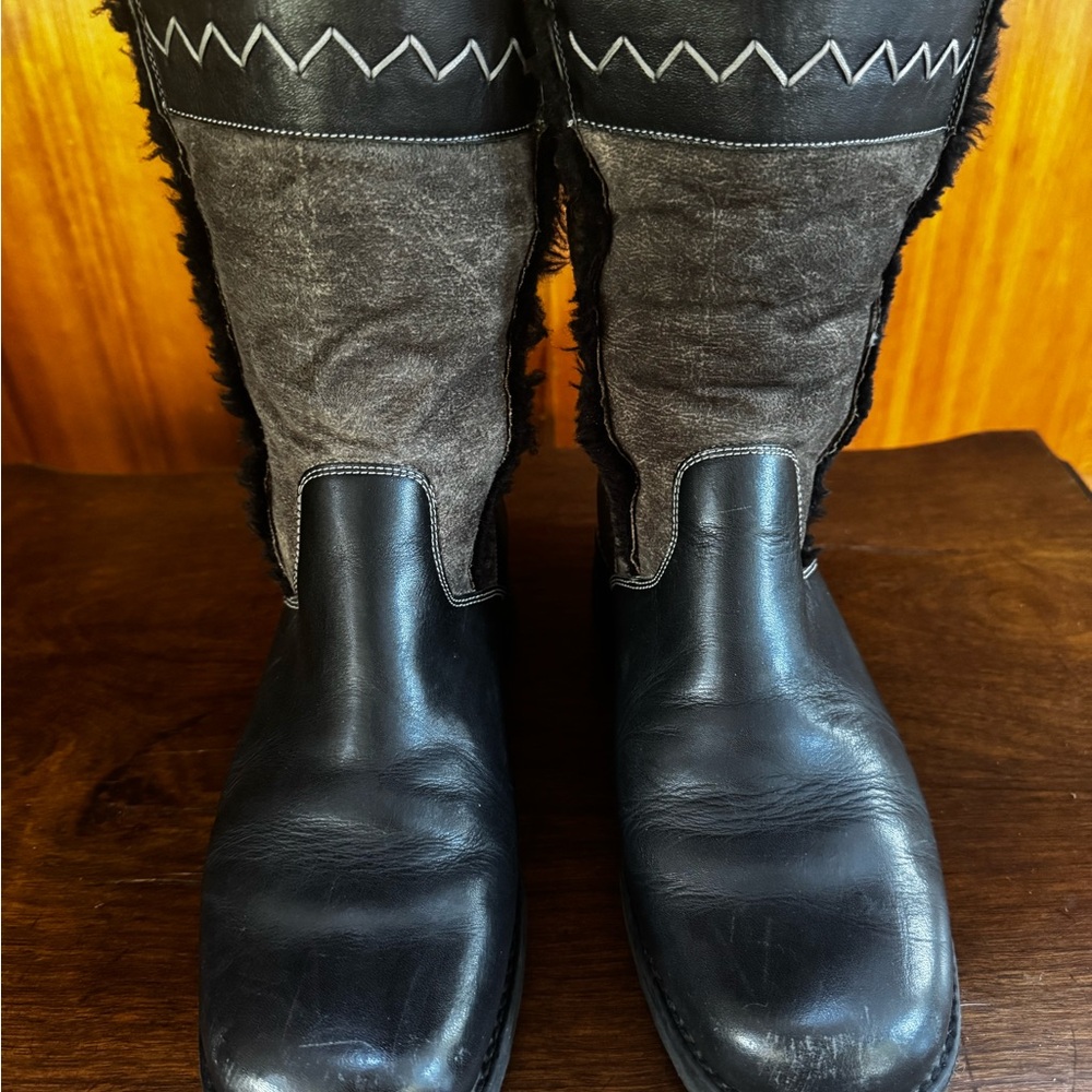 Women’s Black Leather and Gray Suede Boots